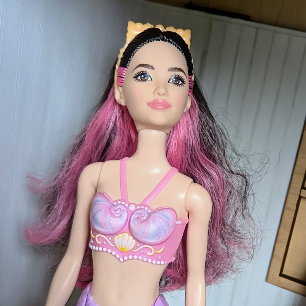 OOAK Mermaid Barbie Doll with Pink and Black Hair